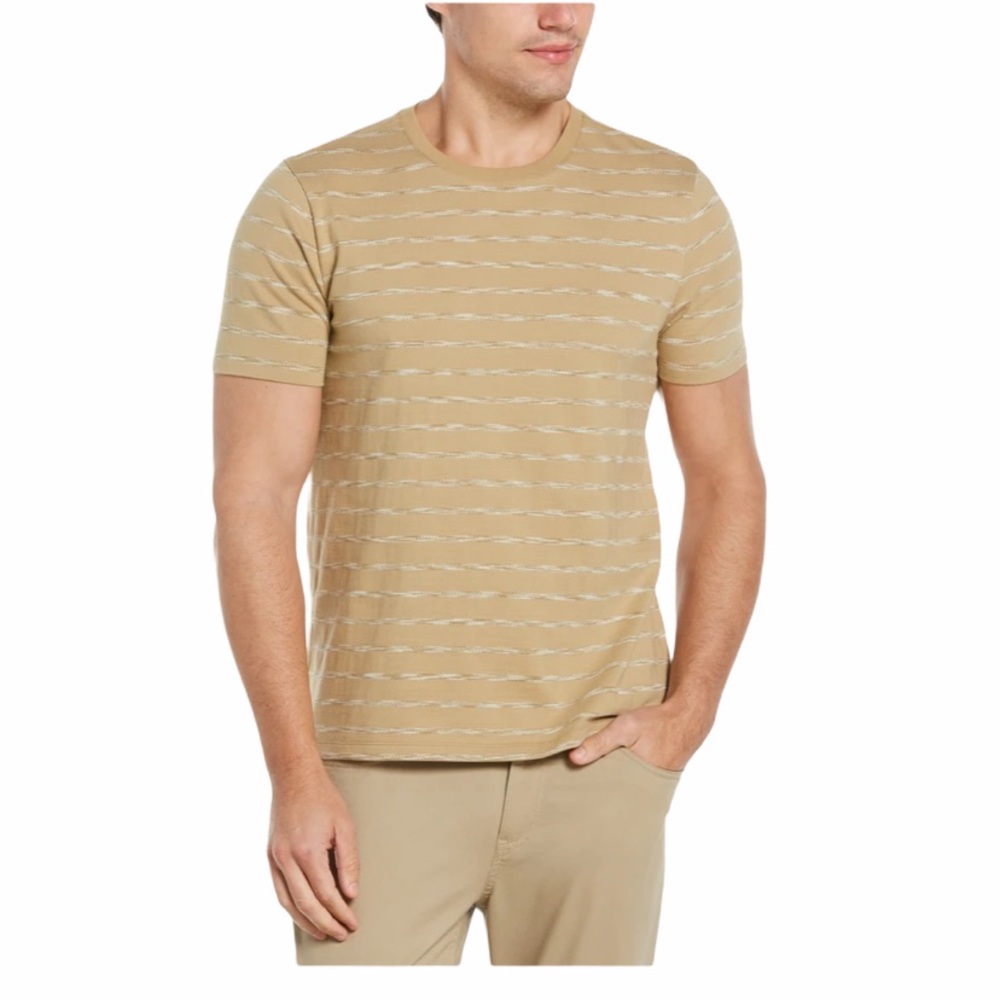 Perry Ellis Space Dye Stripe Crew Neck Tee
